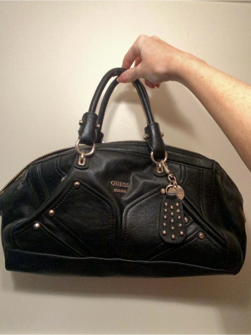 Y2K Guess Black Leather Bag with Silver Hardware